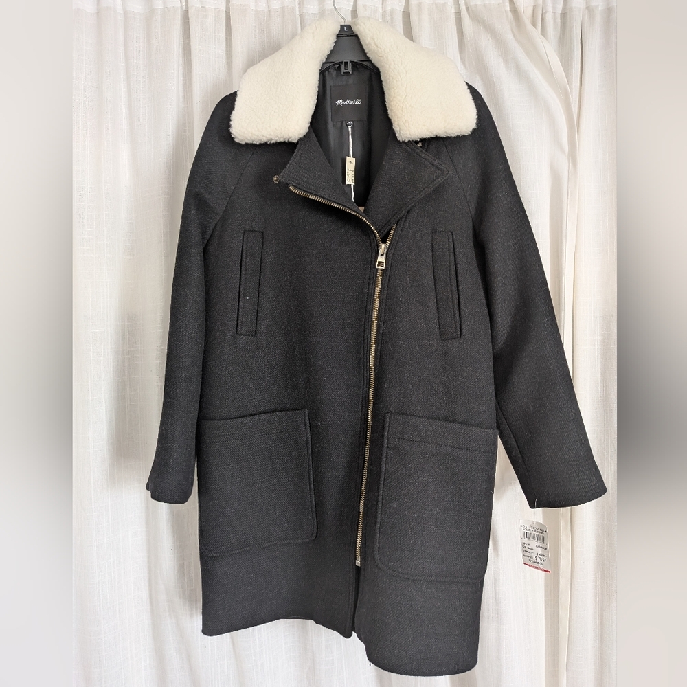 Madewell Eldridge Asymmetric Black Insuluxe Wool Zip Coat Size M